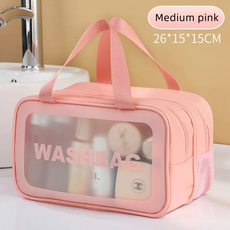 Dry-wet separation double transparent PU makeup bag portable washing bag cosmetic storage bag travel fitness swimming essentials Beauty World Shop