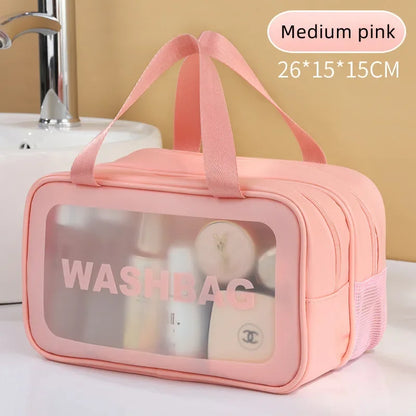 Dry-wet separation double transparent PU makeup bag portable washing bag cosmetic storage bag travel fitness swimming essentials Beauty World Shop