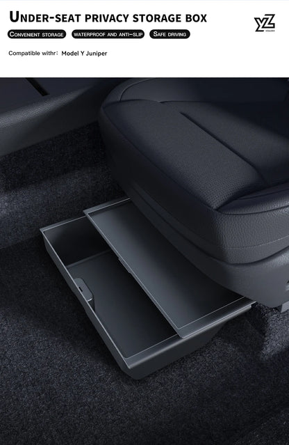 YZ For Tesla Model Y Juniper 2026 Underseat Storage Box Seats Drawer TPE Hidden Storage Tray Push Pull Car Organizer Accessories Beauty World Shop