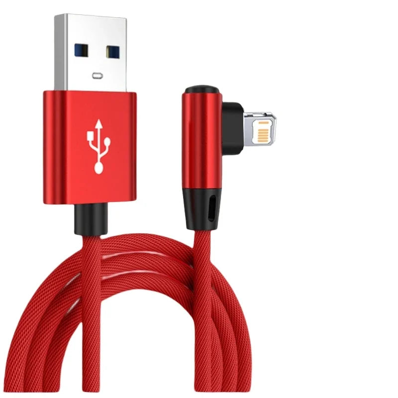 90 Degree USB Cable For iPhone 14 13 12 11 Pro Max X XR 6s 7 8 Plus 2m 3m Lead Mobile Phone Fast Charging Cord Data Charger Wire Beauty World Shop