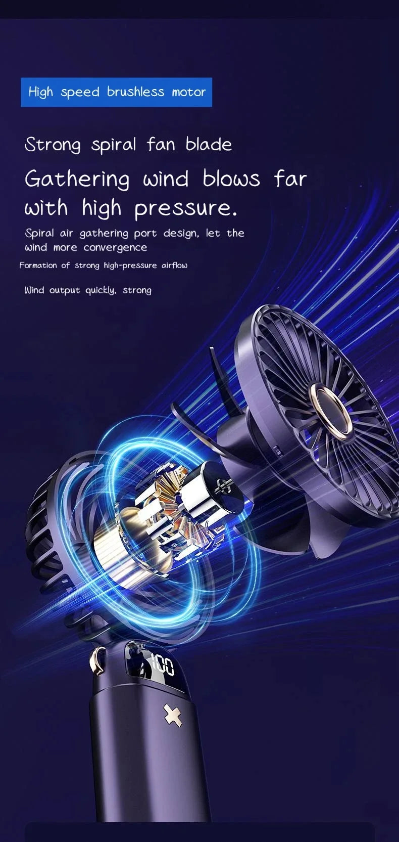 6000mAh Mini Handheld Fan 5 Speeds USB Charging Hanging Neck Fan LED Digital Display For Outdoor Sport Student Office Desk Fan