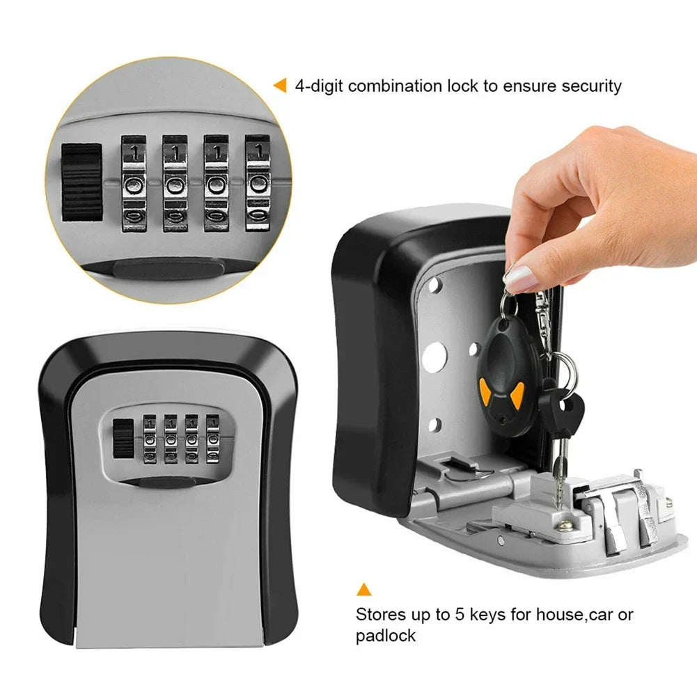 Wall Mount Key Lock Box 4 Digit Password Code Security Lock No Key for Home Office Key Safe Secret Storage Box Organizer Beauty Trend Shop