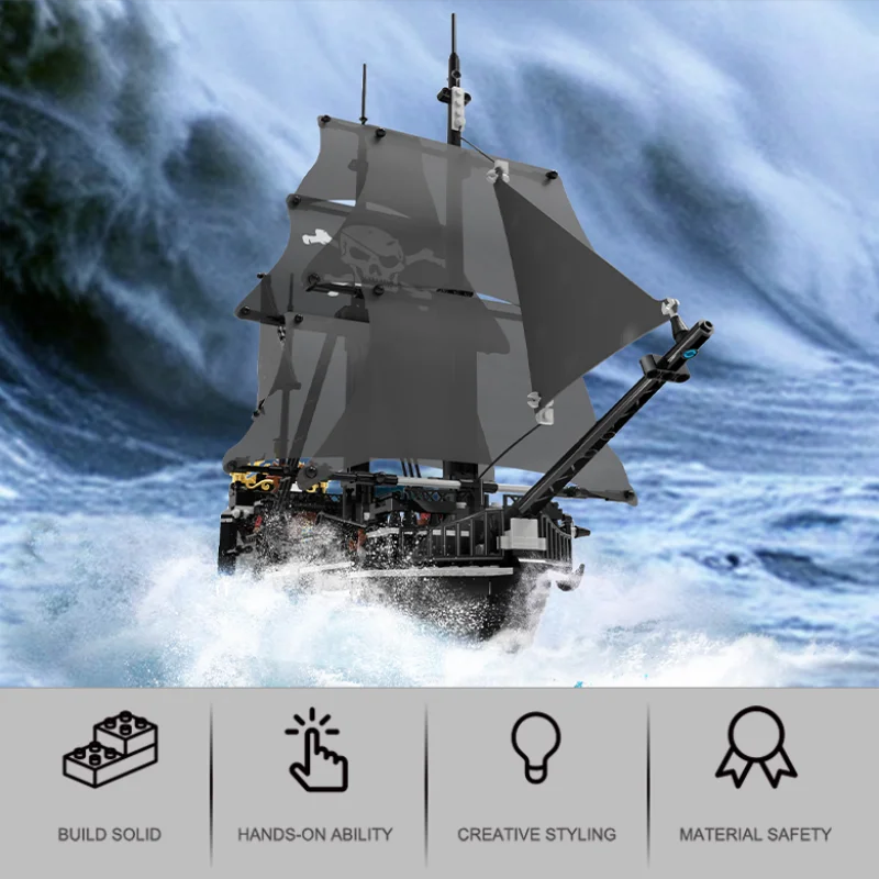 1424PCS Black Pirate Ship Building Blocks Skeleton Ghost Boat Model Assembly Bricks Toys Desktop Decoration Kids Holiday Gifts Beauty World Shop