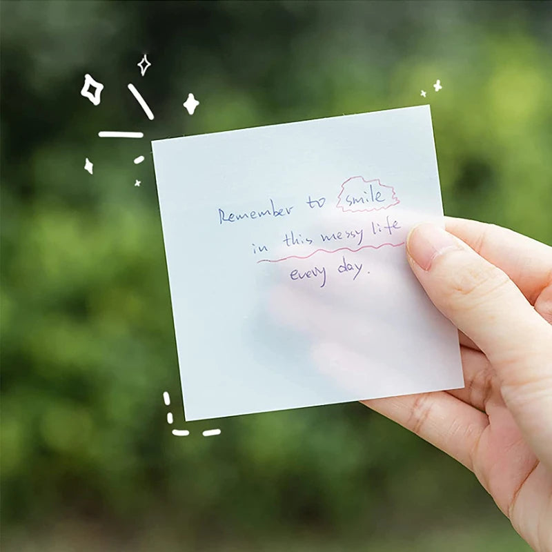 50 Sheets Creative Transparent PET Waterproof Sticky Notes Notepads - School Stationery & Office Supplies Beauty World Shop