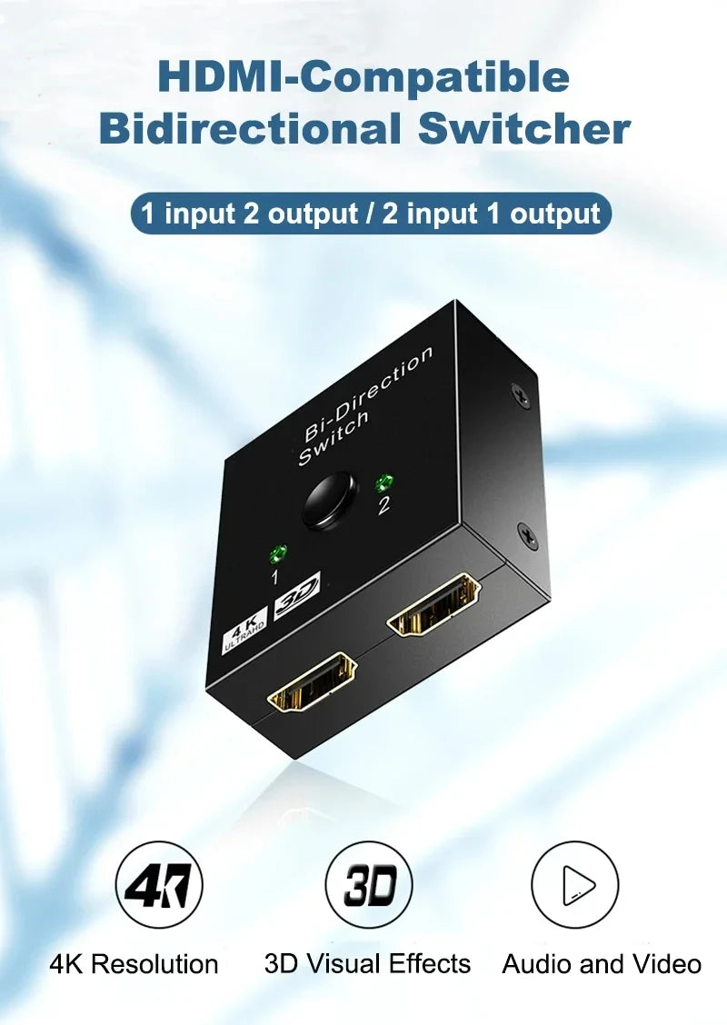 Switch Bi-Direction 2.0 Splitter HDMI-compatible 1x2/2x1 Adapter 2 in 1 out Converter for 4K Switcher PS4 Pro/4/3 TV Box  ﻿ Beauty World Shop