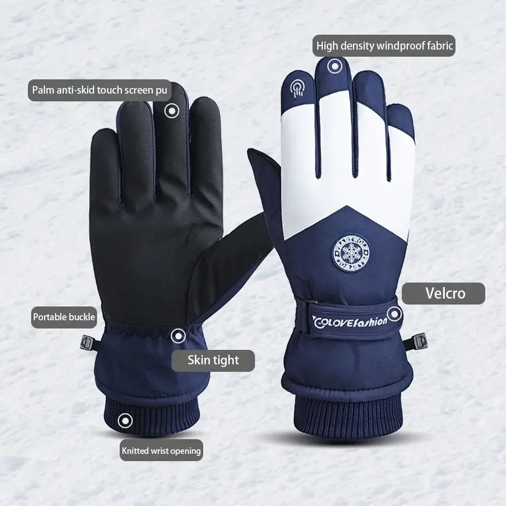 Winter Snowboard Ski Gloves PU Leather Non-slip Touch Screen Waterproof Motorcycle Cycling Fleece Warm Riding Gloves Beauty World Shop
