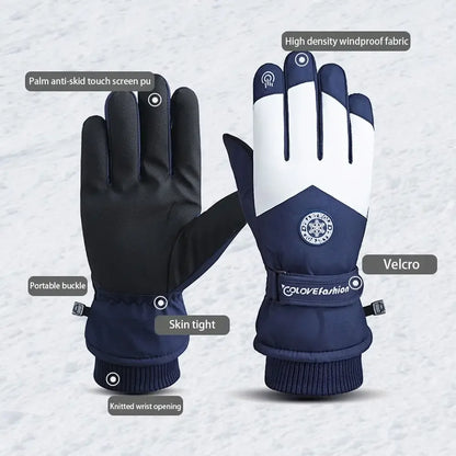 Winter Snowboard Ski Gloves PU Leather Non-slip Touch Screen Waterproof Motorcycle Cycling Fleece Warm Riding Gloves Beauty World Shop
