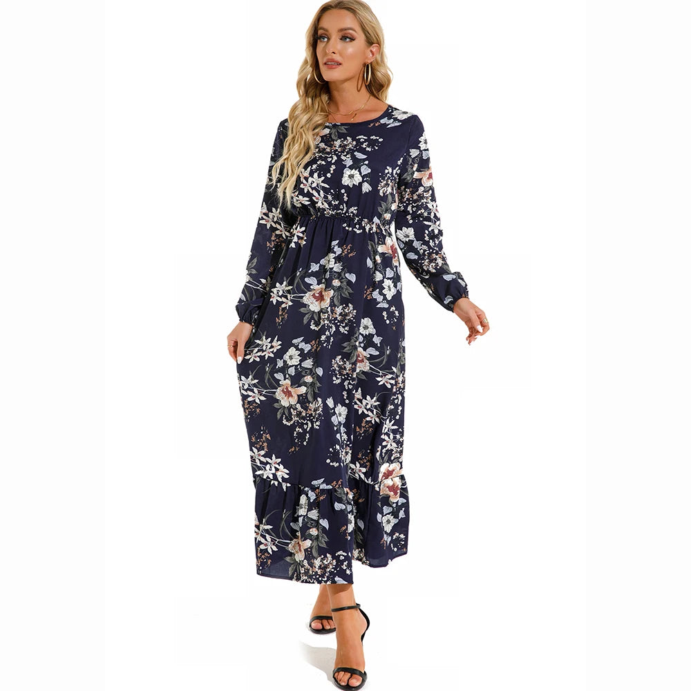 2023 Sping Summer Bohemian Women Maxi Dress Casual Long Sleeve High Waist Beach Woman Chiffon Dresses Floral Vestidoes Mujer New Beauty World Shop