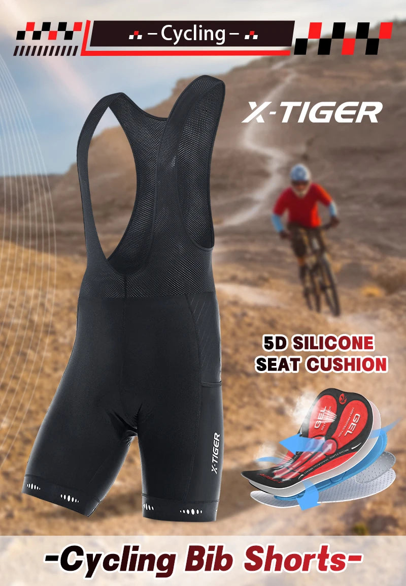 X-TIGER Men's Cycling Bike Bib Short with Phone Pockets 5D Padded Shockproof Breathable Quick-Dry Biking Bicycle Bib Tights Beauty World Shop