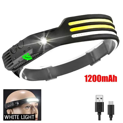 COB LED Headlamp Induction Head Lamp Built-in Battery USB Rechargeable Head Flashlight Outdoor Camping Fishing Sensor Headlight Beauty World Shop