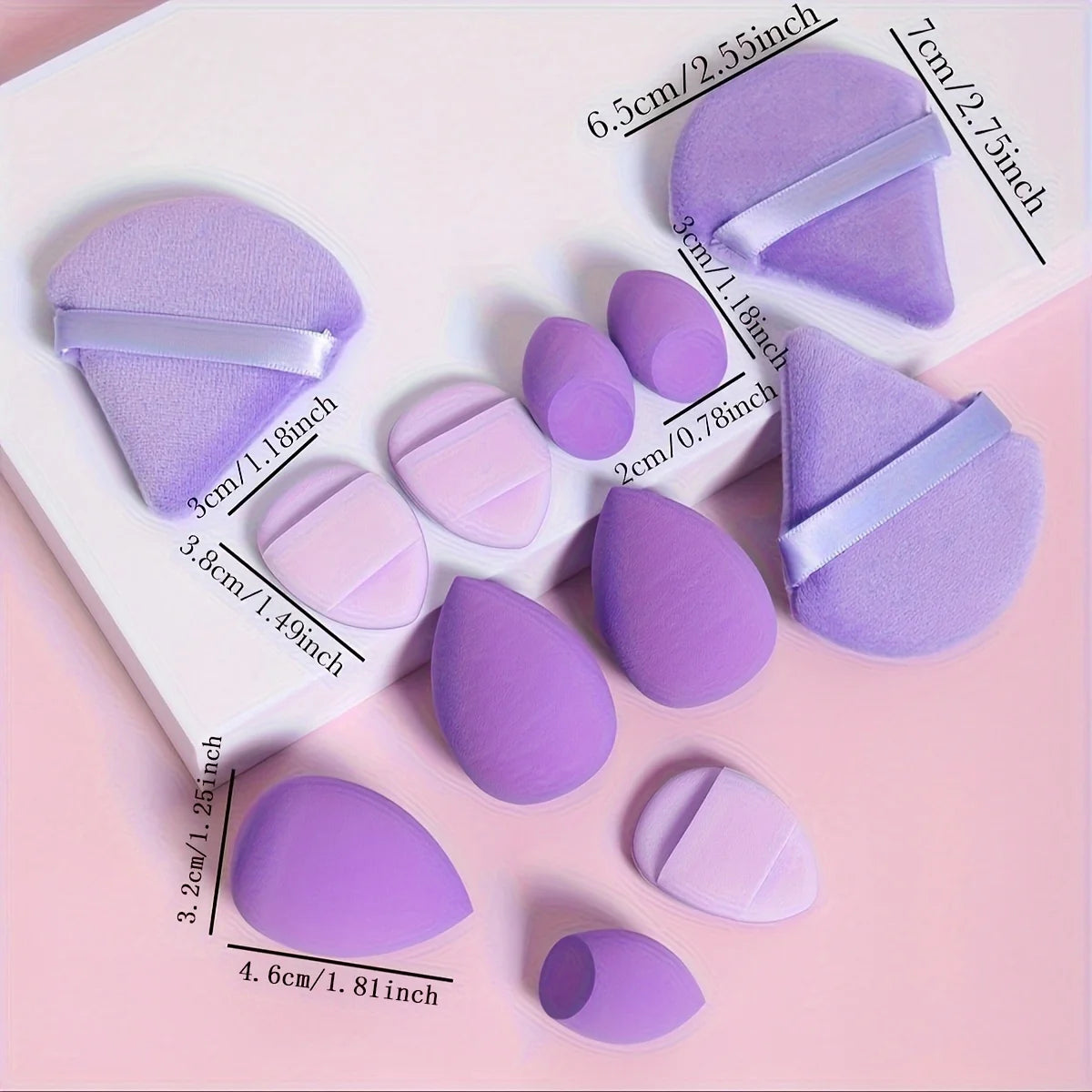 12-Piece All-Purpose Makeup Sponge Set, Made of 3 Loose Powder Puffs, 3 Mini Air Cushion Puffs, 3 Beauty Eggs and 3 Mini Beauty Beauty World Shop