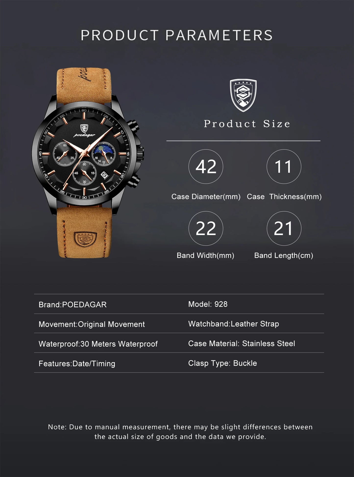 POEDAGAR Original Military Men Clock Waterproof Luminous Leather Quartz Man Watch Chronograph Date Luxury Business Men's Watches Beauty World Shop