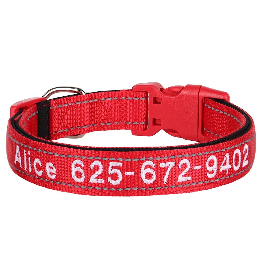 Embroidered Nylon Dog Collar Personalized Puppy Cat Collars Reflective Pet ID Collars DIY Phone Name ID For Small Large Dog Cat Beauty World Shop