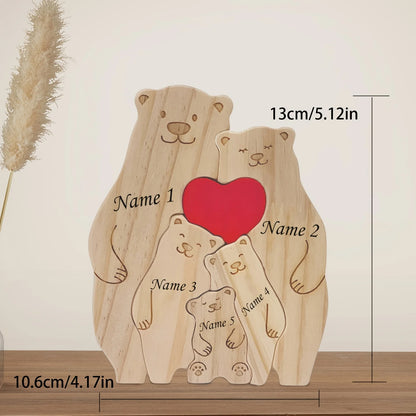 Personalized Family Bear Puzzle Decor Custom Names Fits 2-6 Names Rustic Wooden Bears Seasonal Décor for Mother's & Father's Day Beauty World Shop