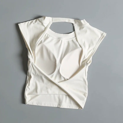 Sexy Short Backless Fixed Chest Pad Sports T-shirt Vest Women's Tight Fitting Quick Drying Slimming Yoga Suit Top Clothing Beauty World Shop