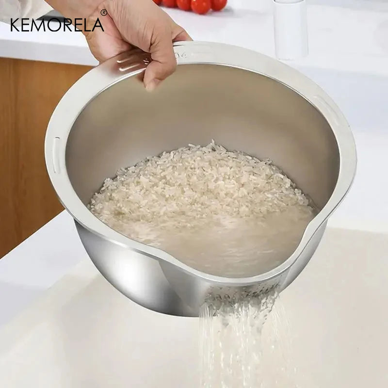 Rice Washer Strainer Bowl Stainless Steel 304 Rice Washing Bowl Rice Sieve Colander Fruit And Vegetable Strainer Kitchen Tools Beauty World Shop