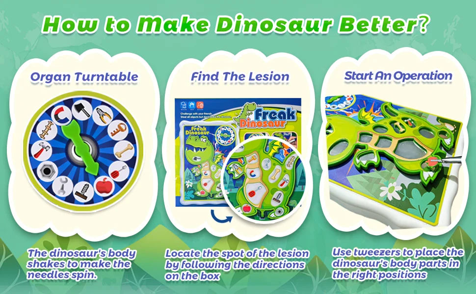 Dinosaur Operation Board Game for Kids Ages 3-8 with Tweezers and Fun Game Pieces, for 1 or More Players Beauty World Shop