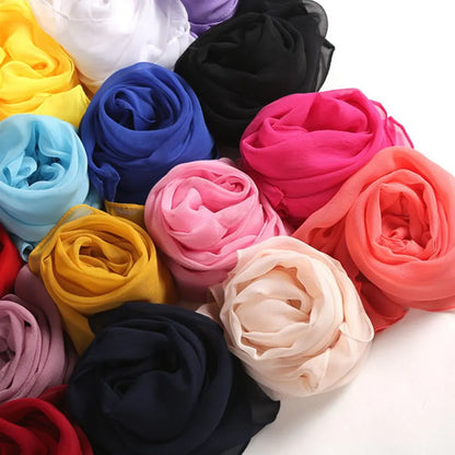 Fashion Four Seasons Women Plain Color Thin Soft Beach Thin Silky Georgette Scarf Shawls Long Wraps Beach Sunscreen Hijab Beauty World Shop