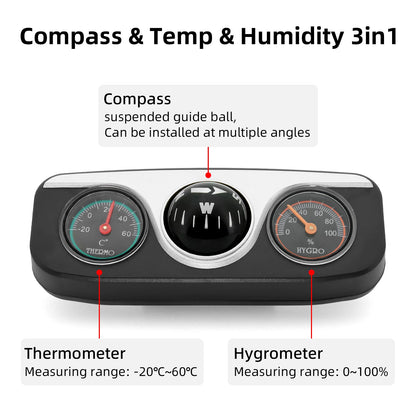 Car Ornaments Decoration 3 in 1 Guide Ball Compass For Auto Boat Vehicles Thermometer Compass Hygrometer Interior Accessories Beauty World Shop