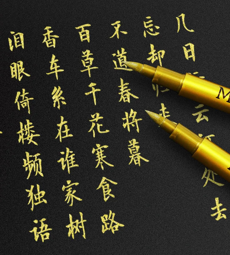 2/1Pc Brush Metallic Marker Pens Gold Silver Color Permanent Art Marker For Manga Crafts Scrapbooking School Stationery Supplies Beauty World Shop