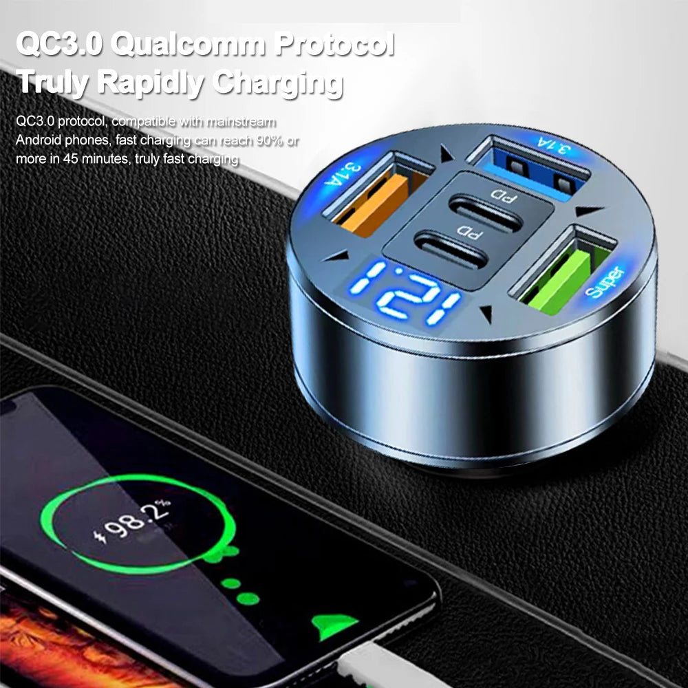 250W 5 Ports Car Charger Fast Charging PD QC3.0 USB C Car Phone Charger Adapter With Voltage For iPhone Samsung Huawei Xiaomi Beauty World Shop
