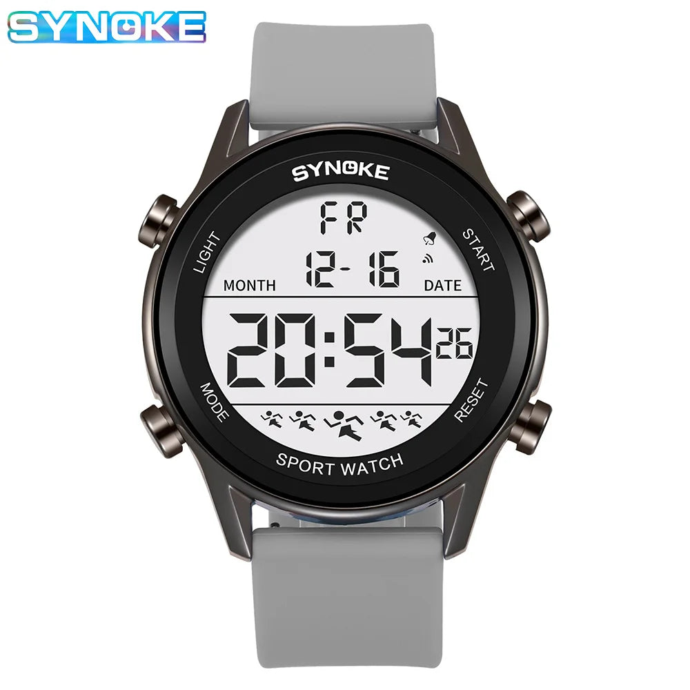 SYNOKE Men Outdoor Sports Multifunctional Waterproof Large Screen Display Luminous LED Digital For Men Fashion Silicon Watch Beauty World Shop