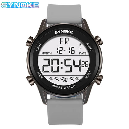 SYNOKE Men Outdoor Sports Multifunctional Waterproof Large Screen Display Luminous LED Digital For Men Fashion Silicon Watch Beauty World Shop