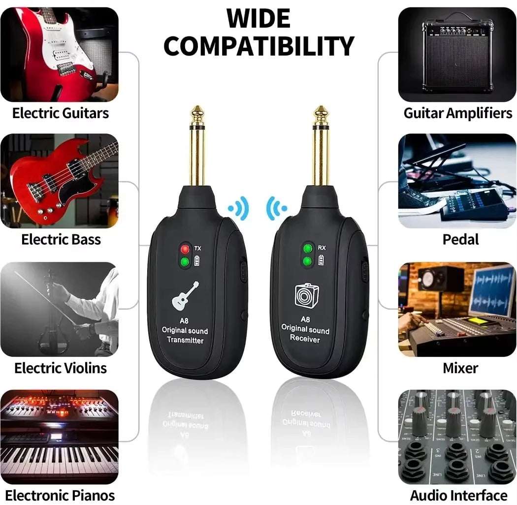 A8 Guitar Wireless System - Built-in Rechargeable Transmitter & Receiver for Electric Guitar/Bass Beauty World Shop