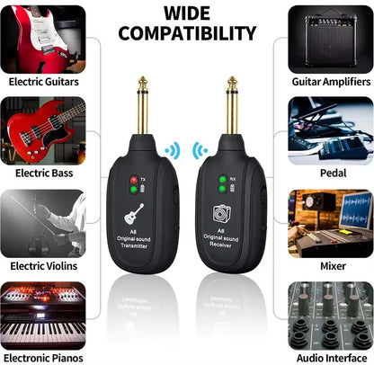 A8 Guitar Wireless System - Built-in Rechargeable Transmitter & Receiver for Electric Guitar/Bass Beauty World Shop