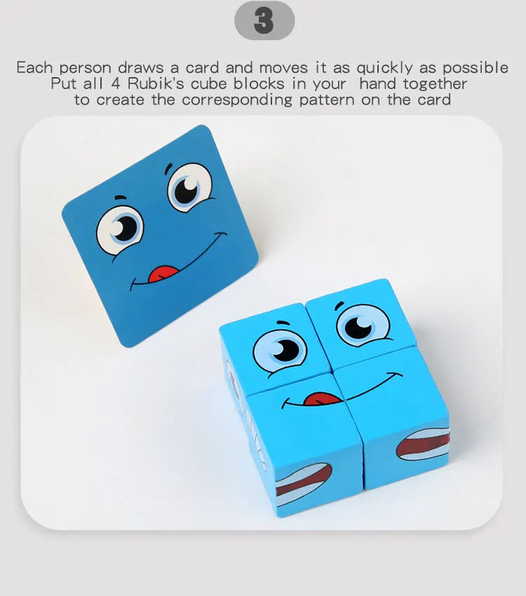 Kids Emotions Expression Game Wooden Cube Face Changing Board Cartoon Puzzle Toy Montessori Thinking Challenge Games Beauty Fashion