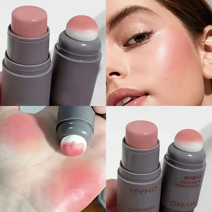 Double Head Sponge Monochrome Powder Blusher Lip and Cheek Dual-Use Durable Matte Natural Rouge Powder Blusher Stick Light Natur Beauty World Shop