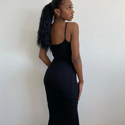 Elegant Bodycon Maxi Dress Women Summer 2024 Sleeveless Backless Sexy Outfits Party Club Sundress Black Birthday Dresses Clothes Beauty World Shop