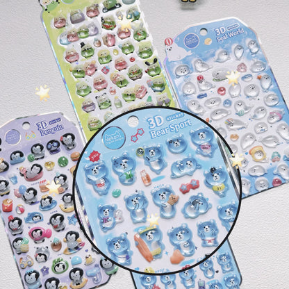 NEKONI Cute Animals Seal Bear Penguin 3D Stickers Scrapbooking DIY Journaling Stationery Diary Cute Stickers School Supply Beauty World Shop