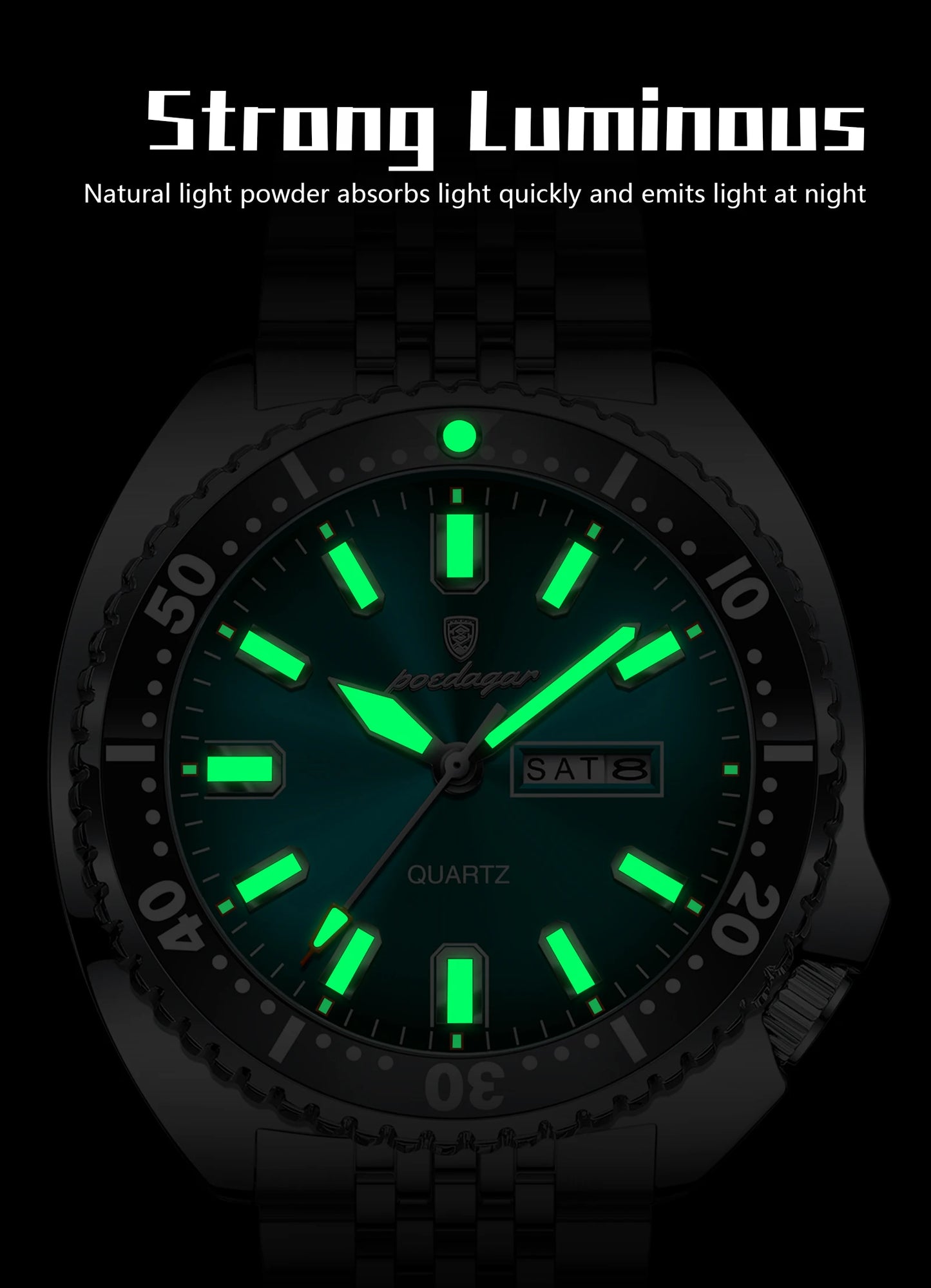 POEDAGAR Luxury Business Men Watch Date Week Waterproof Luminous Man Wristwatch Sport Stainless Steel Quartz Men's Watches Reloj Beauty World Shop