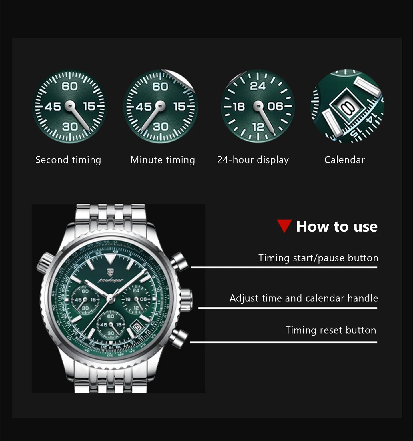 POEDAGAR Luxury Watches For Men Date Chronograph Stainless Steel Man Watch Waterproof Luminous Sport Military Men's Quartz Watch Beauty World Shop