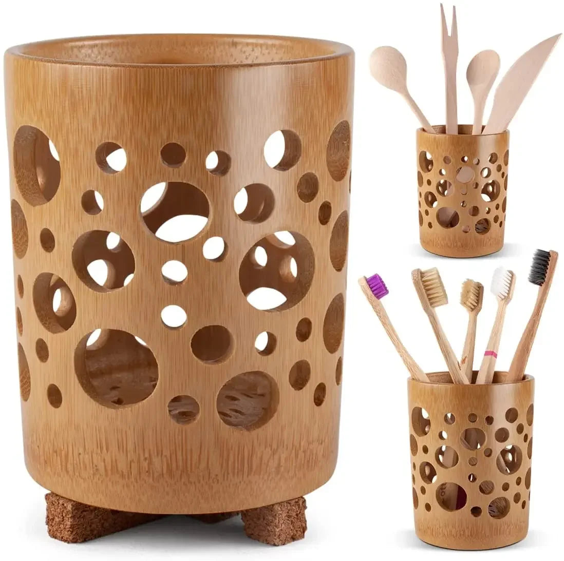Bamboo toothbrush holder bamboo toothbrush accessories toothbrush pen makeup brush organizer biodegradable （Circular ） Beauty World Shop