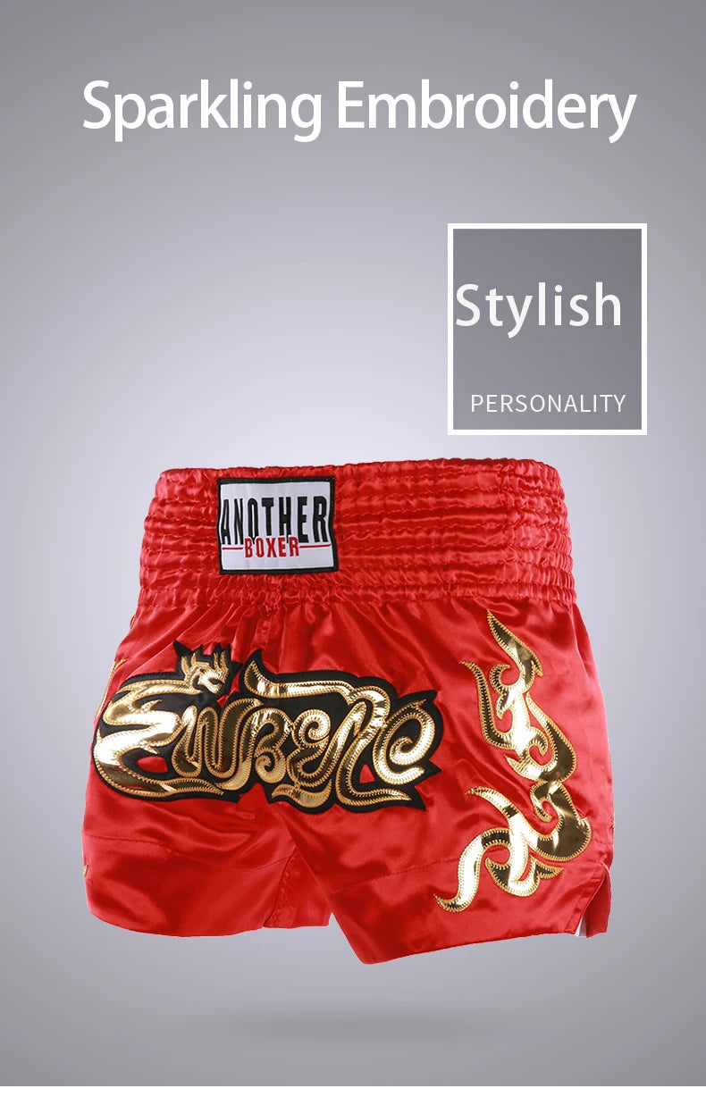 ANOTHERBOXER Muay Thai Shorts, Embroidered MMA Fighting Clothing for Men, Women, Kids, Cheap Boxing Training Short Pants