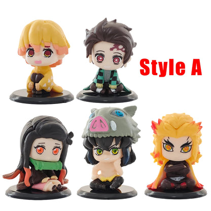 5 Style/Set Q Version Demon Slayer Sitting Ghost Doll Tanjiro Nidouzi Inosuke Zenizu Figure Action Figure Movie Model Toys Doll Beauty World Shop