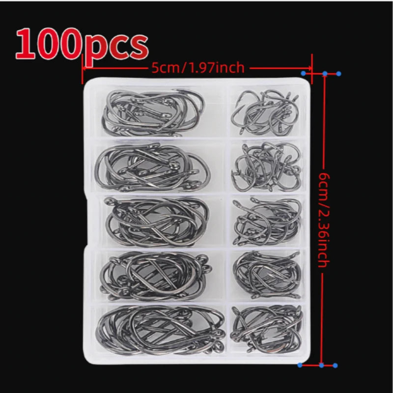 100Pcs/box #3~#12 High Carbon Steel Hooks, Sport Circle Silver Fishing Hooks Beauty World Shop