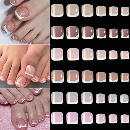 120Pcs 9-Colors French Fake Toenails Summer Short Sqaure Press On Toe Nails Tips Glossy Nude/Pink/Brown Full Cover False Toenail Beauty World Shop