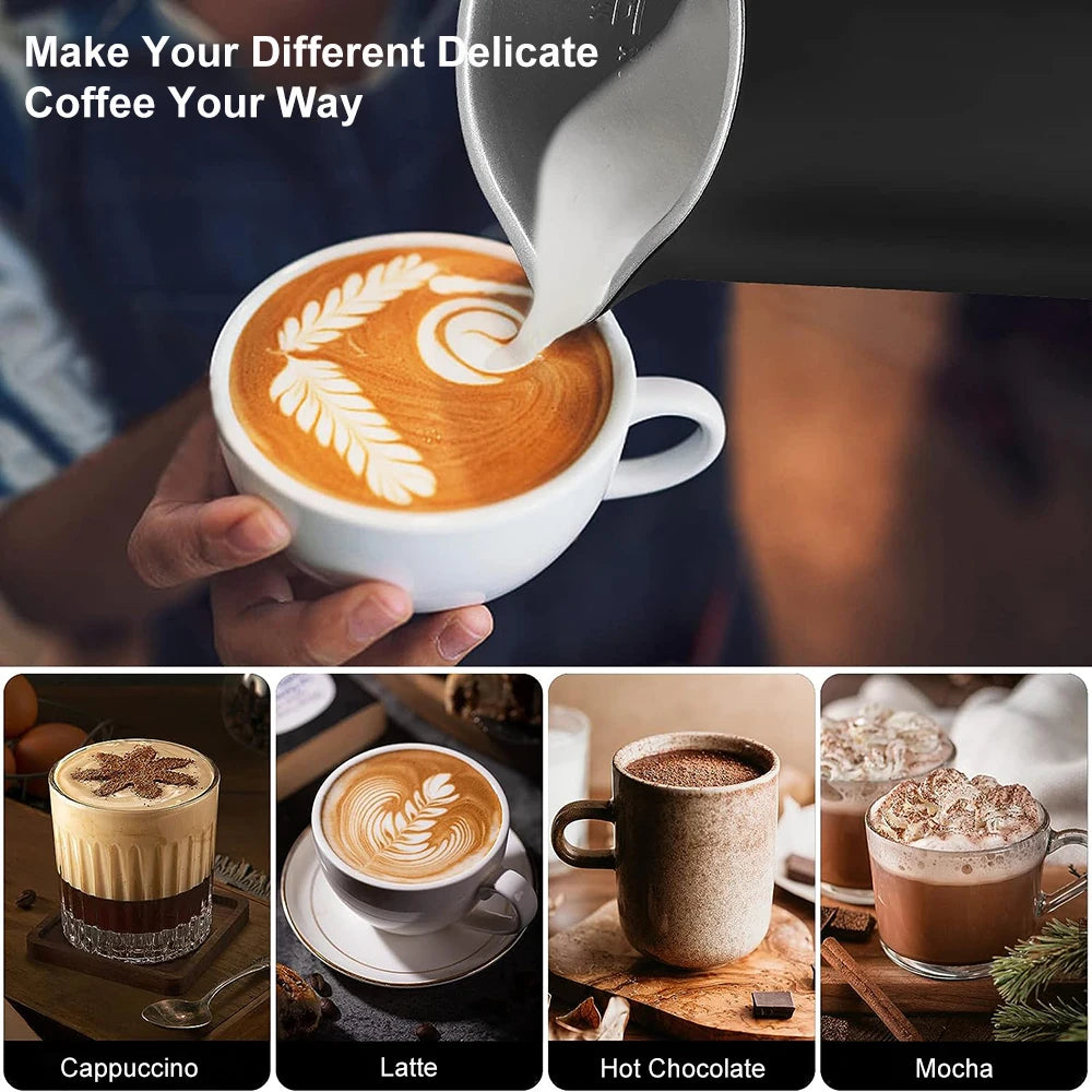 Electric Milk Frother Automatic Rotary Foamer for Coffee Cappuccino Latte 4 in 1 Hot and Cold Foam Maker Milk Frother Foamer Beauty World Shop
