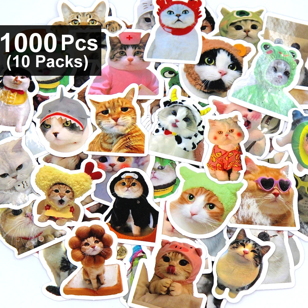 100/500/1000pcs Funny Cat Stickers Cartoon Cute Decals Toy Stationery Guitar Phone Bicycle Laptop Luggage Graffiti Kids Sticker Beauty World Shop