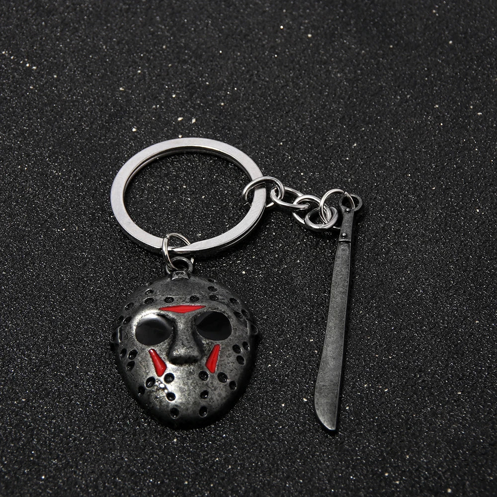 Horror Movie Halloween Keychain Hockey Mask Machete Metal Keyring Pendants Cosplay Props For Men Women Backpack Jewelry Beauty World Shop
