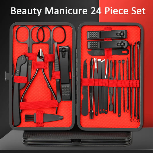 7/10/12/18/20/24PCS Set Professional Manicure Set Kits Stainless Steel Fingernail Toenail Clippers Set with Leather Portable Beauty Fashion