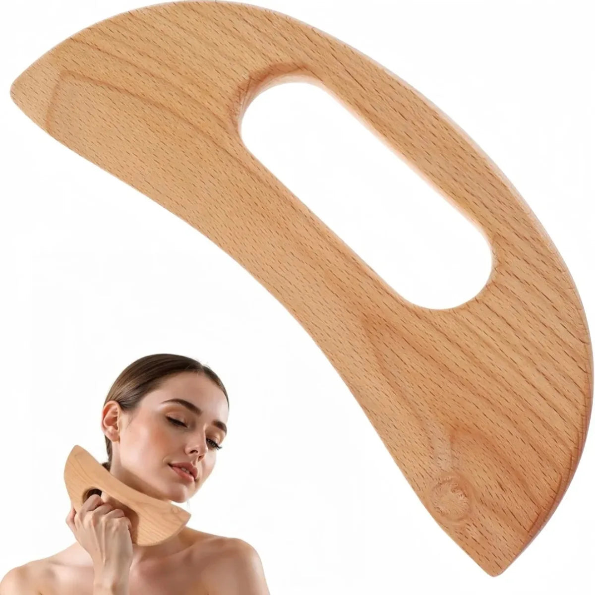 Lazy People Moon Shape Wooden Guasha Board Lymphatic Massager for Full Body Relaxation Neck Muscle Release Natural Beechwood Beauty World Shop
