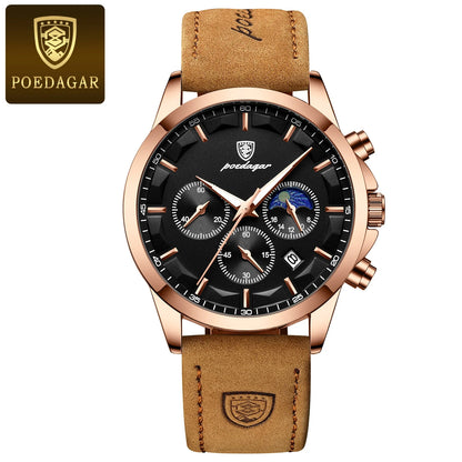 POEDAGAR Original Military Men Clock Waterproof Luminous Leather Quartz Man Watch Chronograph Date Luxury Business Men's Watches Beauty World Shop