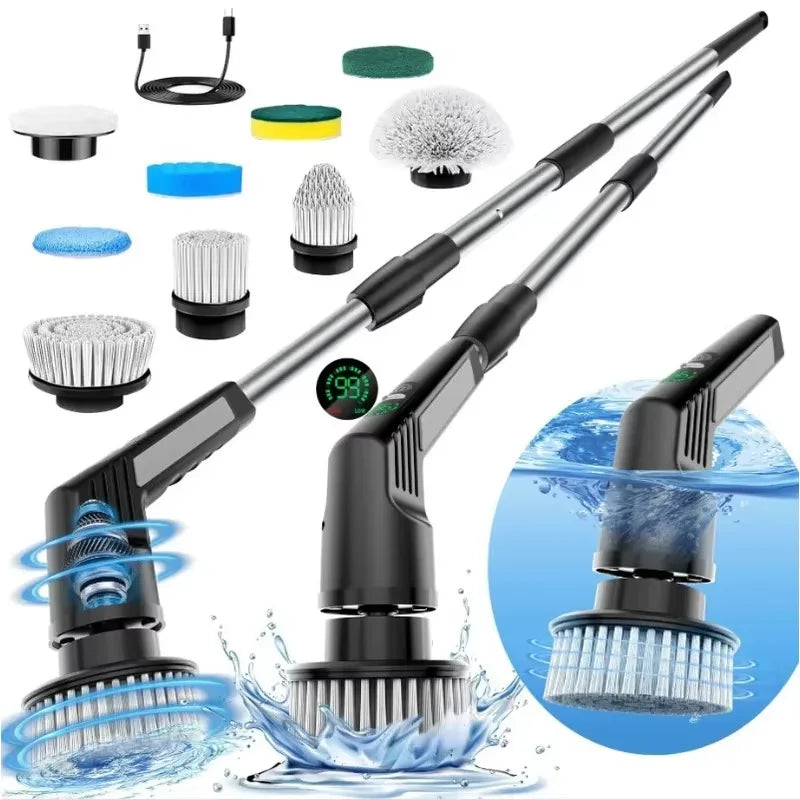 Multi-Purpose 9 in 1 Cordless Electric Power Scrubber Bathroom 8 Scrub Brush with Adjustable Extension Handle Shower Scrubber Beauty World Shop