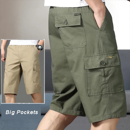 Mens Cargo Shorts Knee Pants Zipper Pocket Summer Cotton Shorts Climbing Jogger Elastic Waist Sports Wear Beauty World Shop