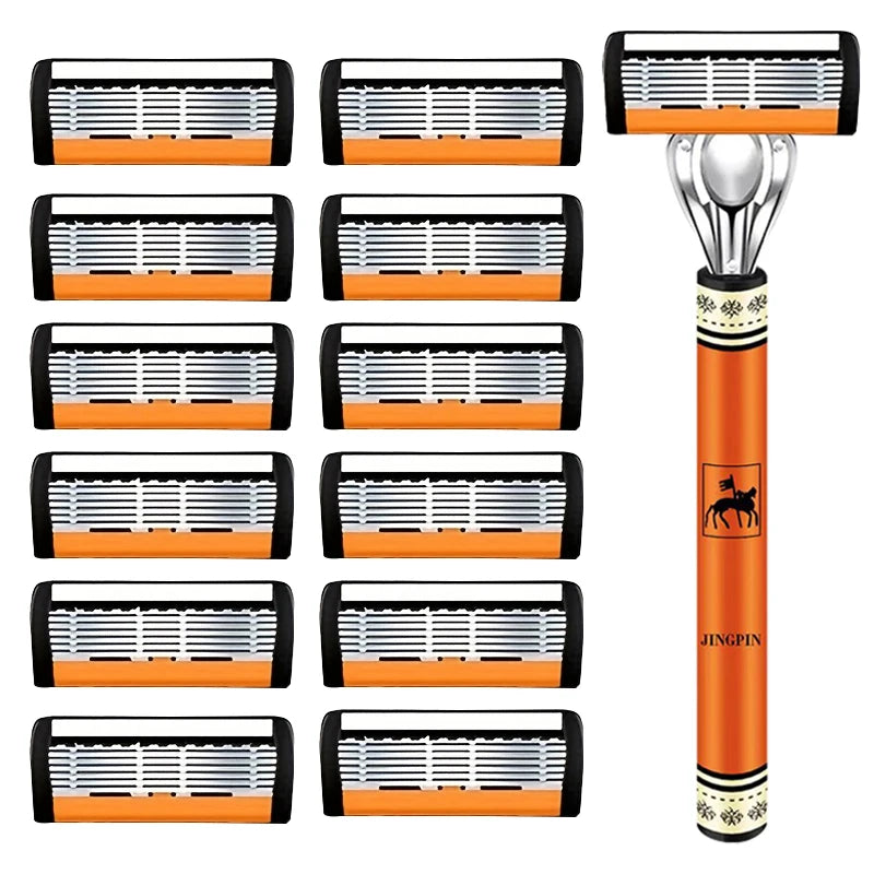 6-Layers Safety Razor Set High Quality Men Razor Sharp Stainless Steel Shaving Changeable Shaver Head Blade ﻿ Beauty World Shop