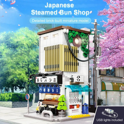 1108Pcs Japanese Steamed Bun House Architecture Building Blocks Creative Civy View Friends Shop Bricks Toys For Kids Gifts Beauty World Shop